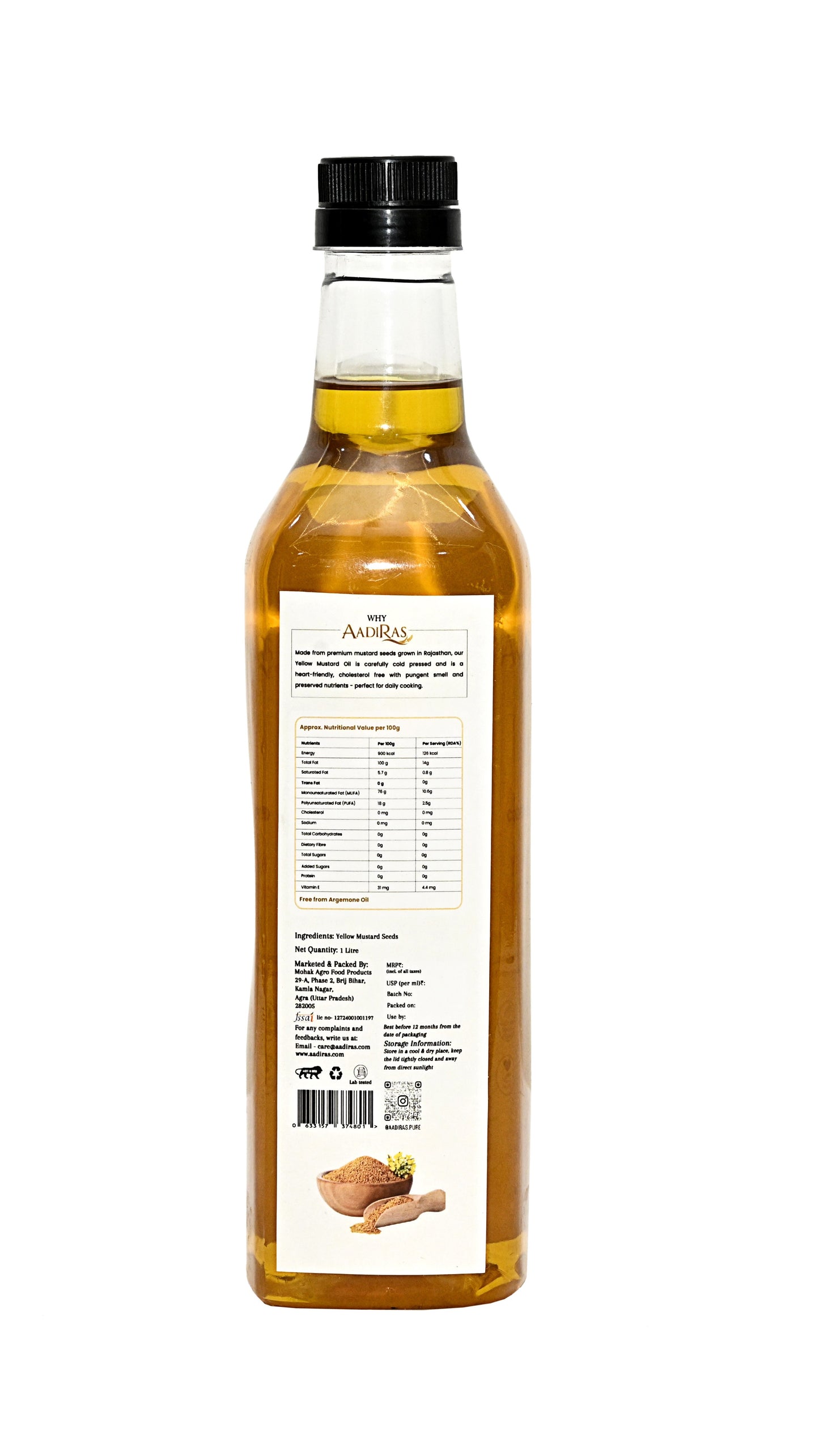 Yellow Mustard Oil- Cold Pressed (1 Litre)